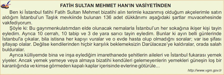 Vakıf Medeniyeti 6 Fatih Sultan Mehmet Vasiyeti