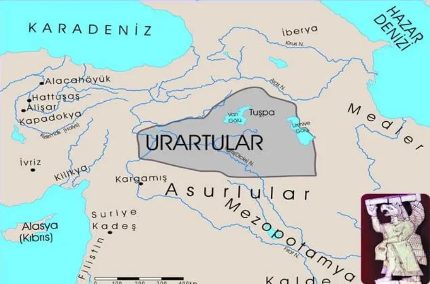 Urartular (MÖ 900 – MÖ 600) 2 Urartu Devleti haritası, başkent Tuşpa (Van)