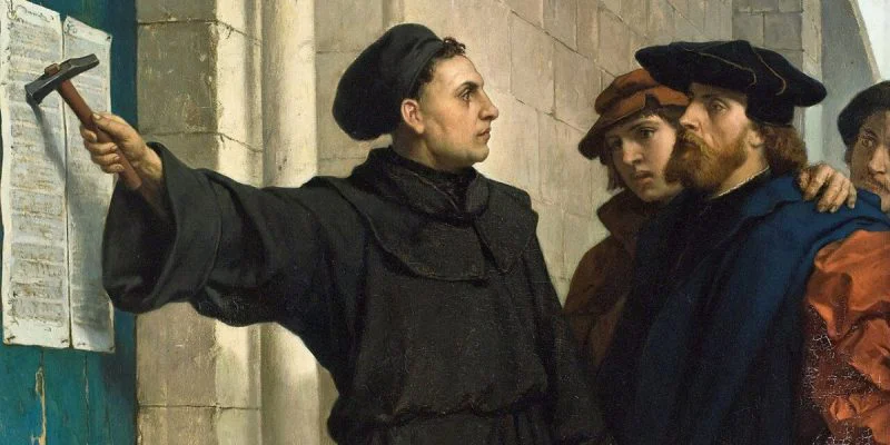 Reform Hareketleri: Martin Luther 95 Tez'ini kilise kapısına asarken, XIX. yüzyıl tablosu